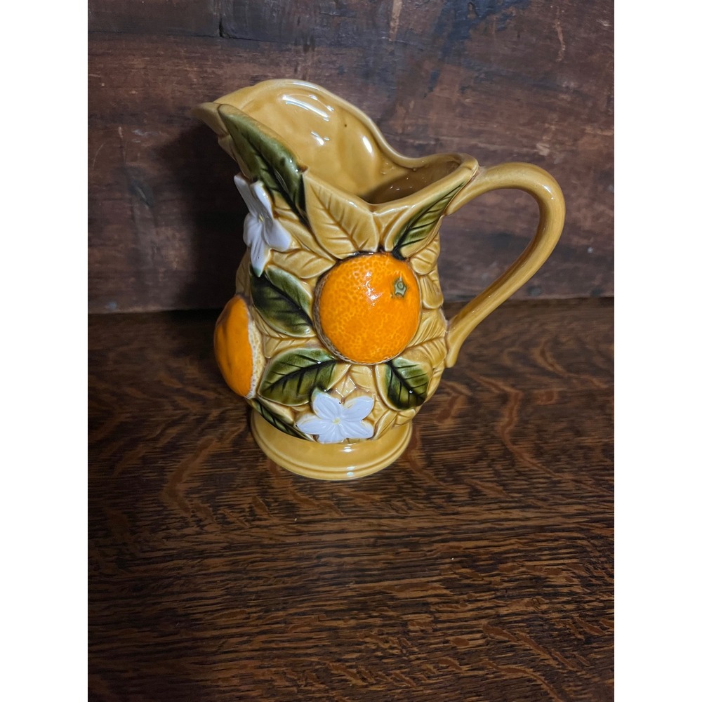 Vintage D Exclusive Orange Blossom Ceramic Pitcher Made in Japan Majolica Style